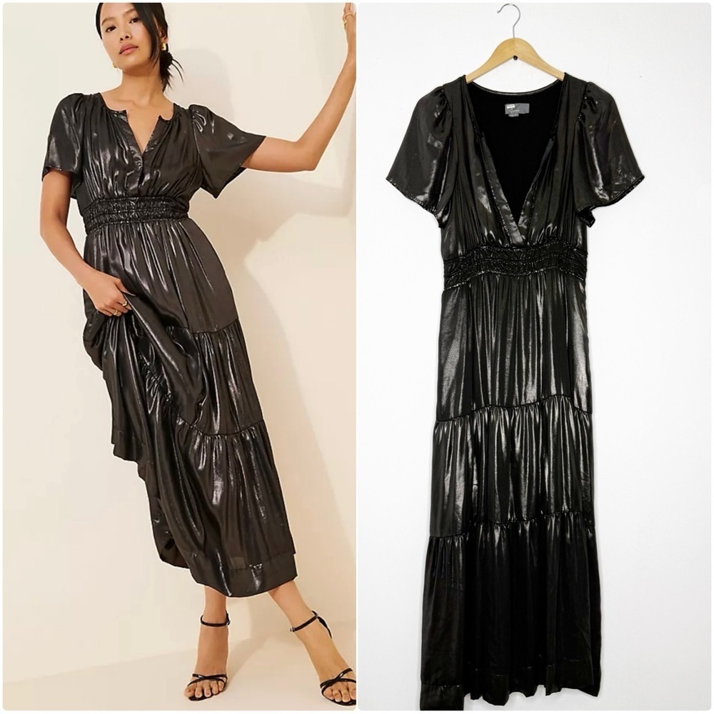 By Anthropologie Somerset Maxi Tiered Dress Carbon Shine Black Size Medium